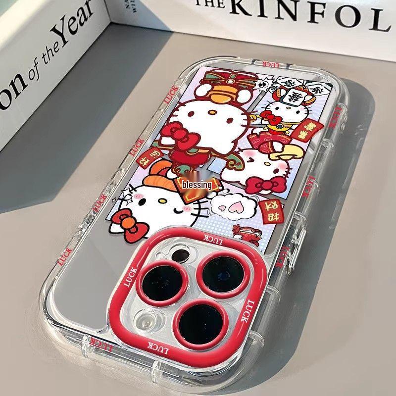 Red New Year Style iPhone 17 Case - Compatible with iPhone 14, 15, 16 Pro Max, Hello Kitty Design