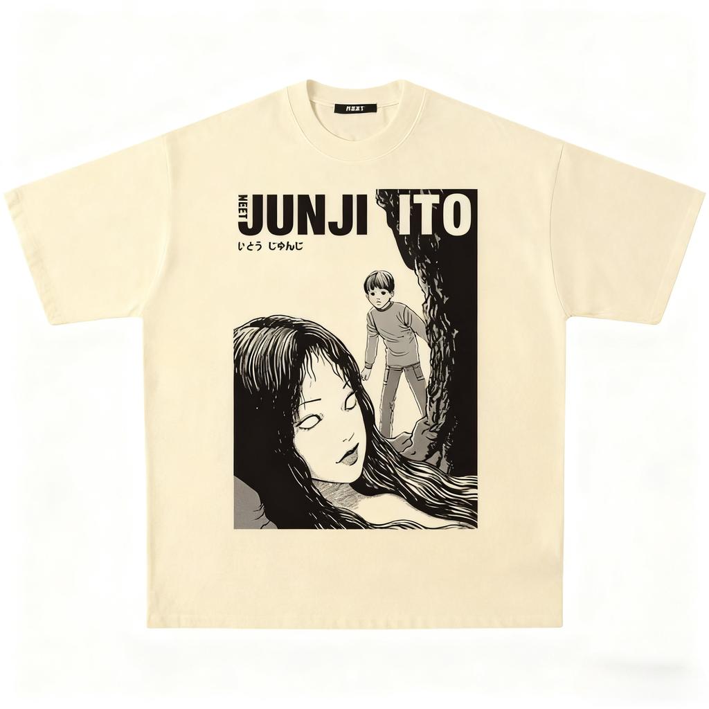 Ito Junji Comic Graphic Print Autumn Pure Cotton Men's and Women's T-shirt Short Sleeve Street Fashion Trend Clothing Drak Style