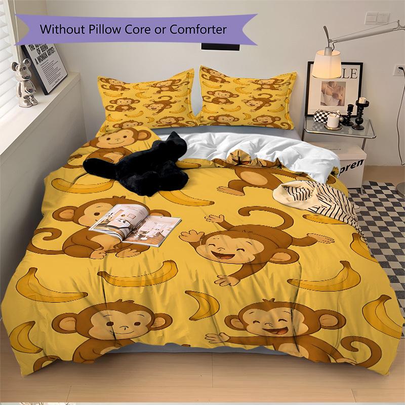 3pcs bedding set Monkey Banana Includes 1 Comforter + 2 Pillowcases, Without Pillow Inserts, Soft Comfortable, Lightweight Breathable, Print