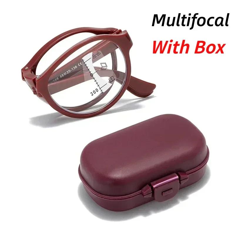 Женские и мужские винтажные складные мультифокальные очки, модные новые очки HD для чтения вблизи и вдаль, очки против синей пресбиопии с коробкой