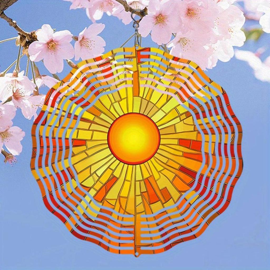Stained Glass Sunburst Metal Mandala Wind Chime Outdoor Garden Decor for Patio Balcony Unique Gift Idea No Batteries Needed