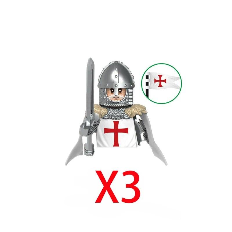 Военные строительные блоки Средневековые фигурки солдат Рыцари Иерусалима Крестовые походы Война роз Боевой конь Оружие Щит
