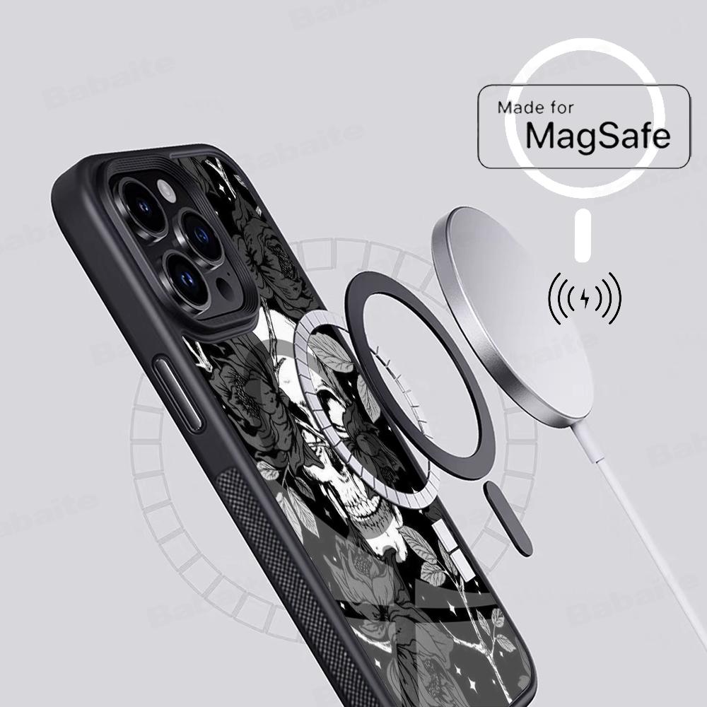 Жуткие узоры в виде черепов Чехол для телефона Магнитный чехол Для IPhone 16 14 13 12 11 15 Pro Max Plus Для Magsafe Беспроводная зарядка Чехол