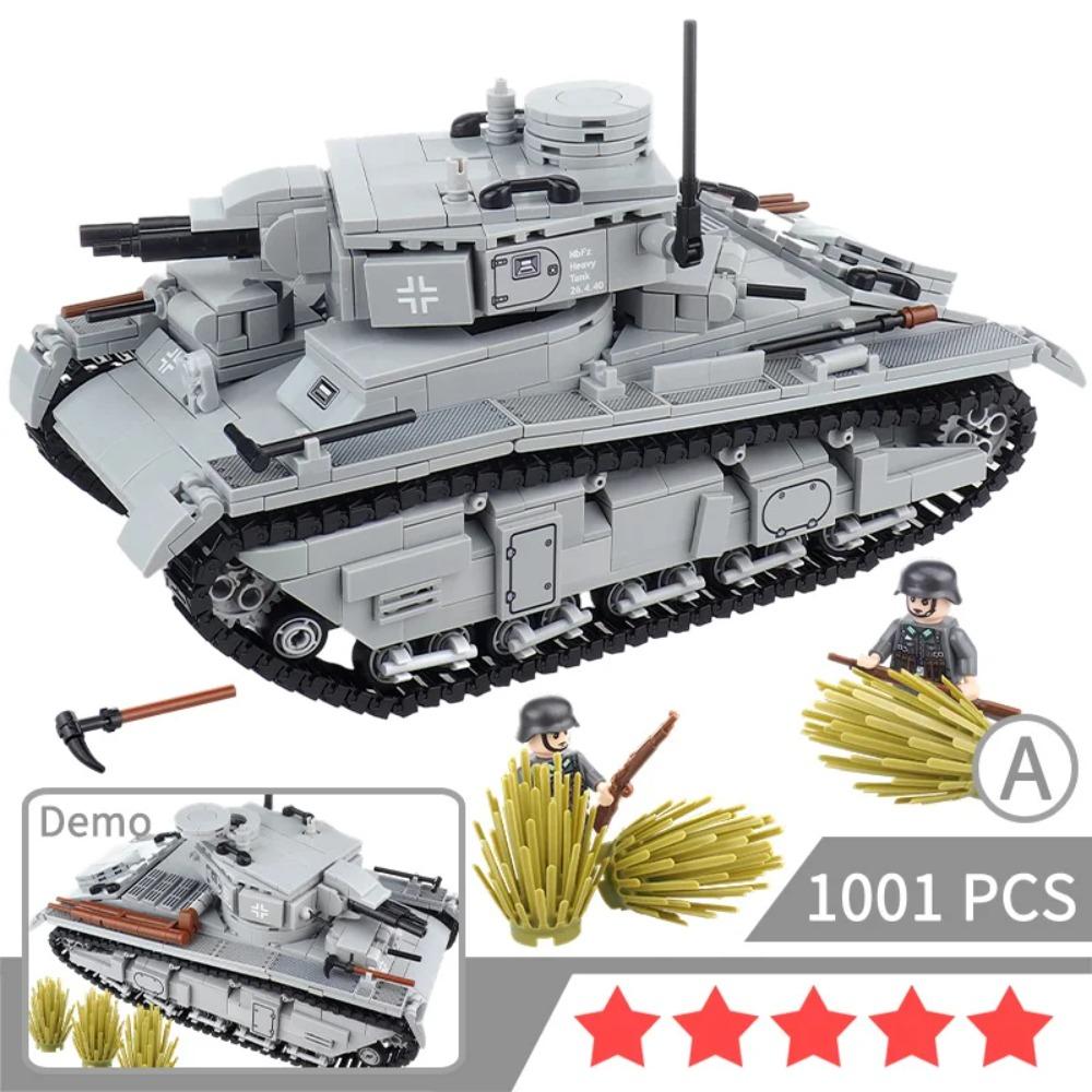 Multi-turret NbFzip Heavy Dark Grey Tank Building Block Assembly MOCww2 Figures Weapons Equipment Scene Model Ornaments Gift Toy