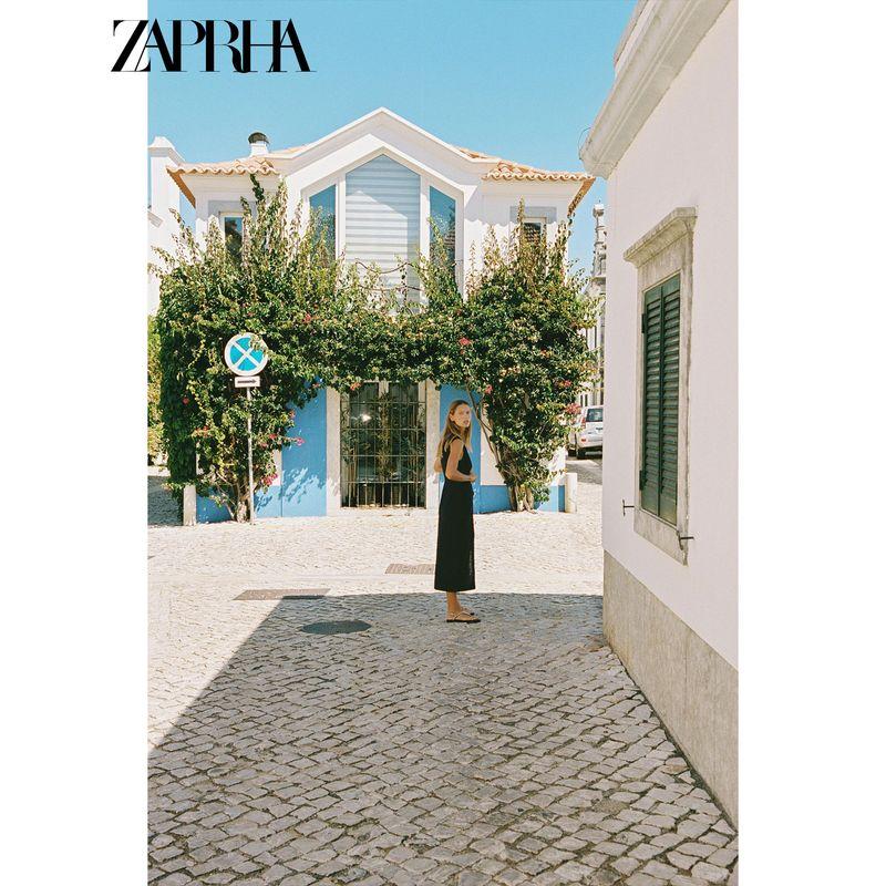 Zaprha 2025 Summer New Flip Pocket Decoration With Belt V-neck Sleeveless Midi Dress 8208709