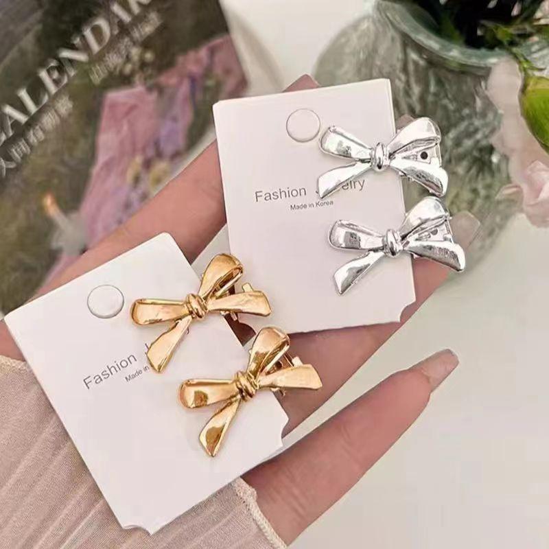 Silver Alloy Bow Hairpin for Women - Stylish Side Bang Clip