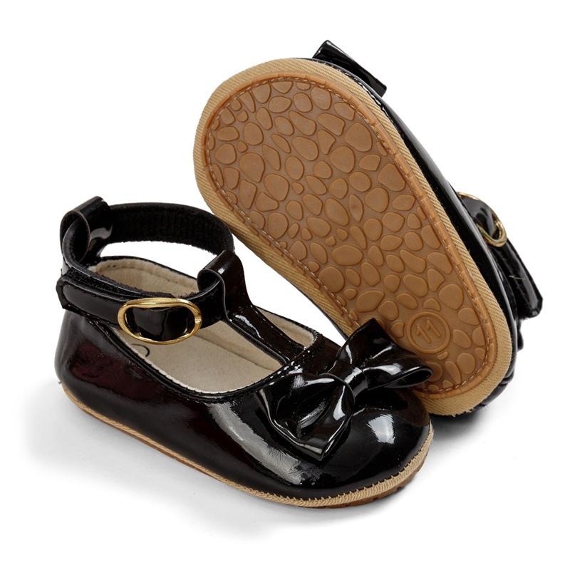 Обувь для новорожденных, обувь для девочек, обувь из искусственной кожи с бантом и резиновой подошвой, Нескользящие модельные туфли, обувь для малышей, обувь для кроватки для малышей