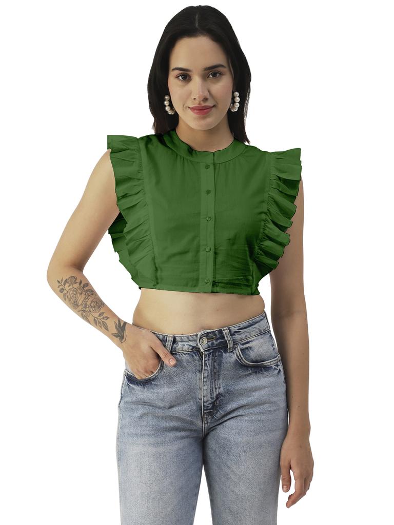 Moomaya Укороченный топ из цельного хлопка на пуговицах, топы с оборками на рукавах, лето