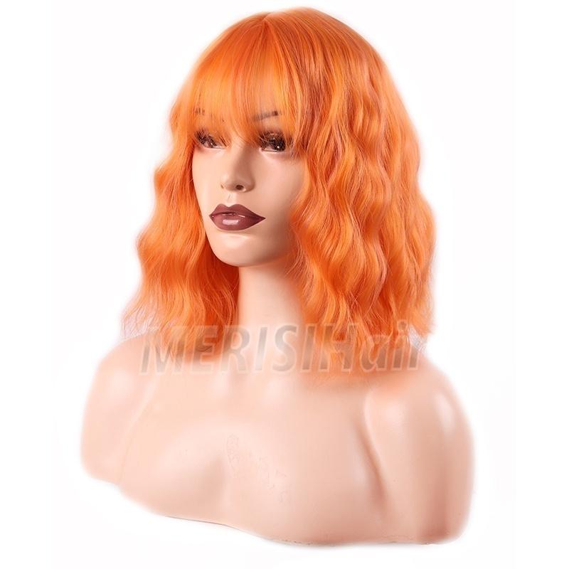 MISS WIG Женский модный короткий волнистый парик с челкой, волнистый парик из синтетического волокна для женщин, черный, коричневый, синий цвет
