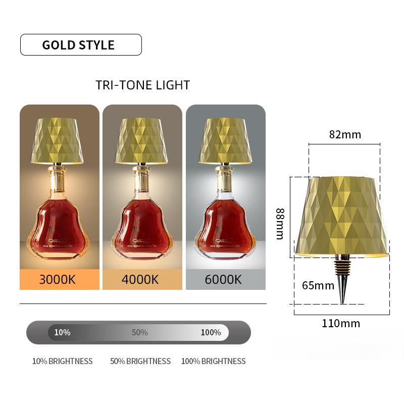 2025 Новая беспроводная бутылочная лампа 3 цвета Перезаряжаемые огни для винных бутылок Лампы с сенсорным управлением для баров и ресторанов в помещении/на открытом воздухе