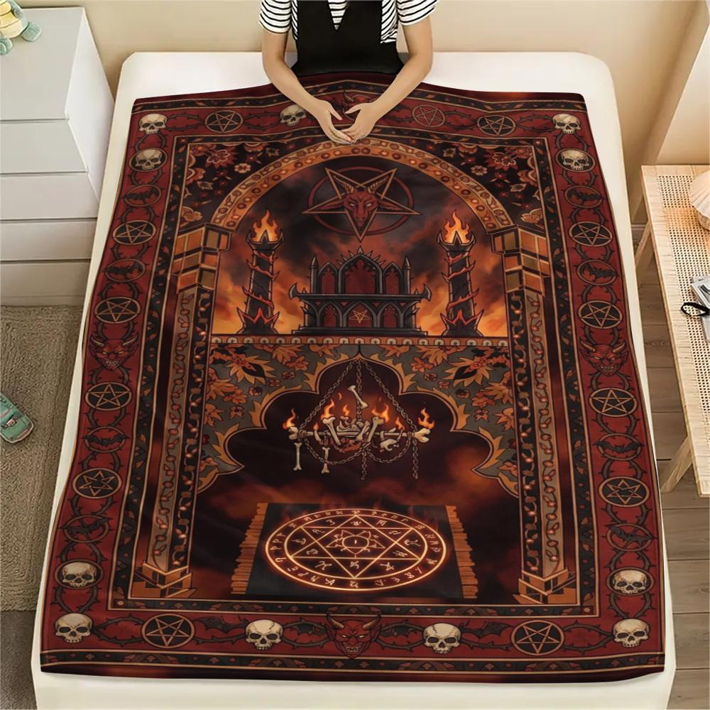 1Pc Satan's Pentagram Print Flannel Blanket, High quality Comfortable for All Seasons, Home Decor, Warmth and Comfort, Perfect for Christmas Gifts138