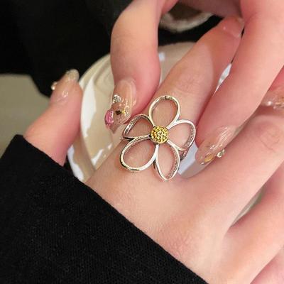 Серебряные кольца для женщин, парные, минималистичные, ручной работы, простые, с большим цветком, для вечеринки, минимализм, ювелирное изделие, подарок, гипоаллергенные