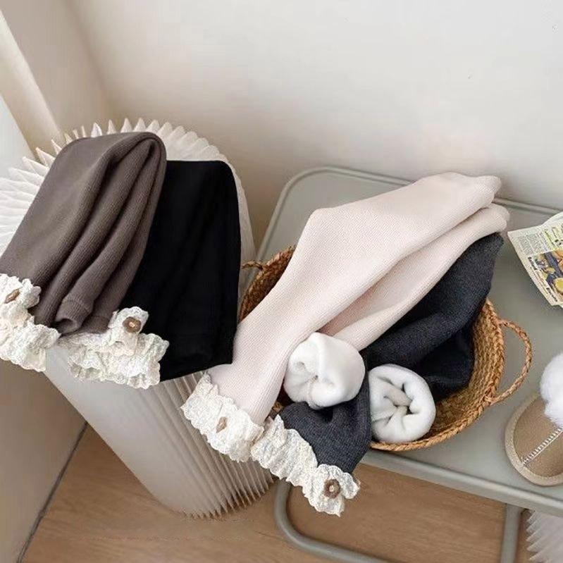 Детские термолеггинсы для девочек весна осень зима кружевные с цветочным узором милые простые облегающие брюки детские узкие штаны