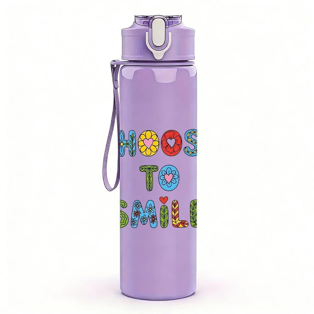 1PC Choose To Smile Simple Positive Slogan Art 750ml Color Plastic Sports Water Bottle Leakproof Flip Straw Lid Suitable for Sports Office Home Use