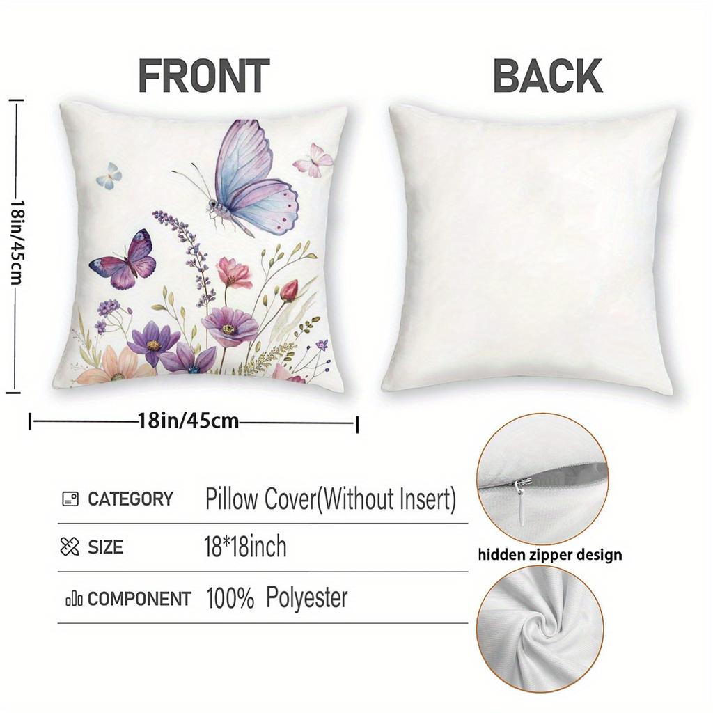 2pcs Boho Graceful Butterfly - Adorned PillowcasesLiving Room Sofa Cushion Cover, Soft and Comfortable, Bedroom Room Decoration