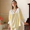 Long-sleeved V-neck Lace Pajamas French Retro Princess Style Pajamas Set Spring and Autumn Sweet Home Clothes Home Clothes