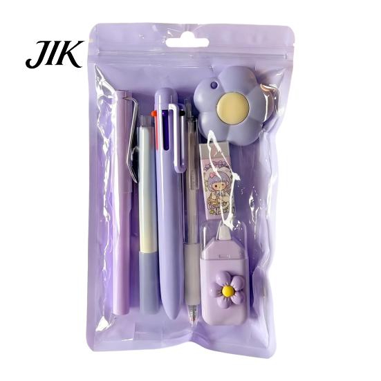 Primary Secondary School Stationery 7PCS Set, Macaron Color Gel Pens/Correction Tape/Cutter/Eraser Include, Learning Supplies Portable Kit with