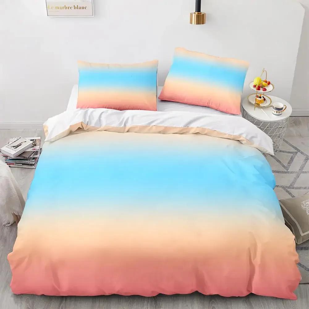 Радужный градиентный пододеяльник, комплект постельного белья Queen Size Rainbow для детей и девочек, милый стиль, комплект постельного белья из полиэстера, односпальное одеяло King Twin, покрывало