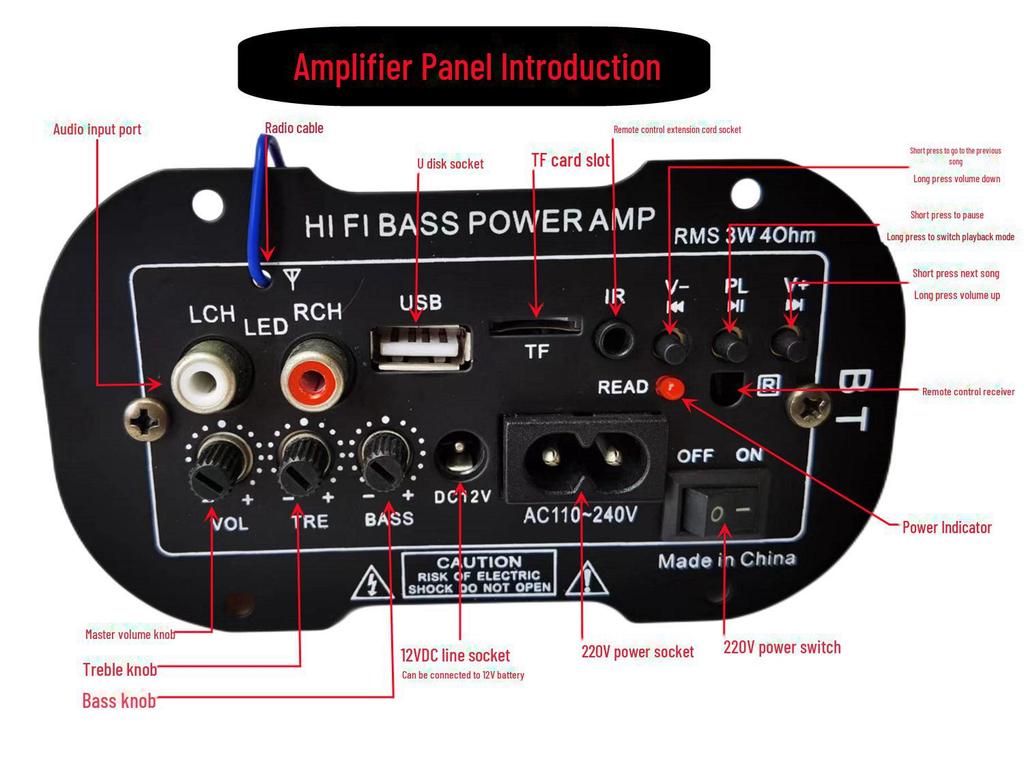 5" Bluetooth 12V/220V двухканальный сабвуферный усилитель для грузовика