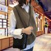 Весна Осень Универсальный Женский Вязаный Жилет Верхняя Одежда Японский Стиль Свободный Верхний Слой V-образный Вырез Жилет Свитер