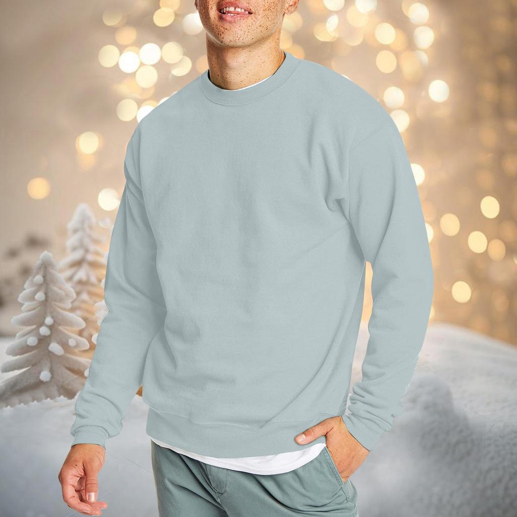 Мужская повседневная мода, удобная однотонная толстовка с круглым вырезом, свитшот