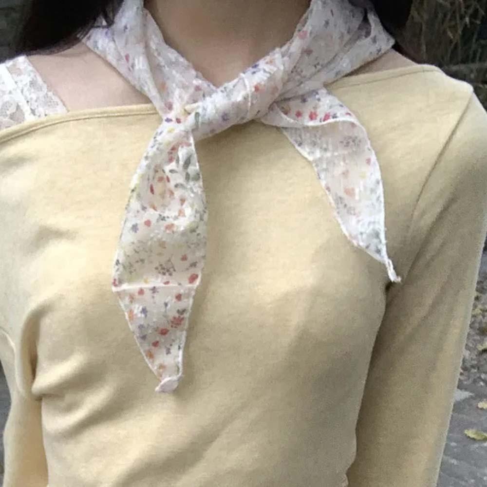 Cotton Floral Headscarf Pastoral Style Triangular Headband Spring Silk Scarves  Girls