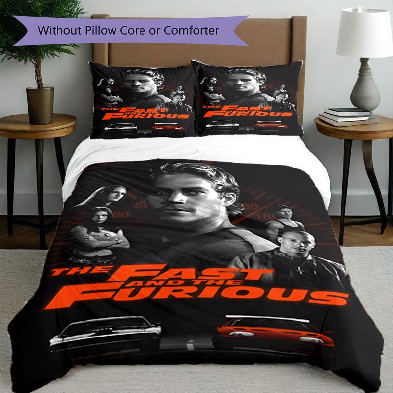 3pcs Duvet Cover Set (1*Duvet Cover + 2*Pillowcase, Without Core), Fast & Furious Print Bedding Set, Bedroom Decor, All‑Season, Birthday Gift