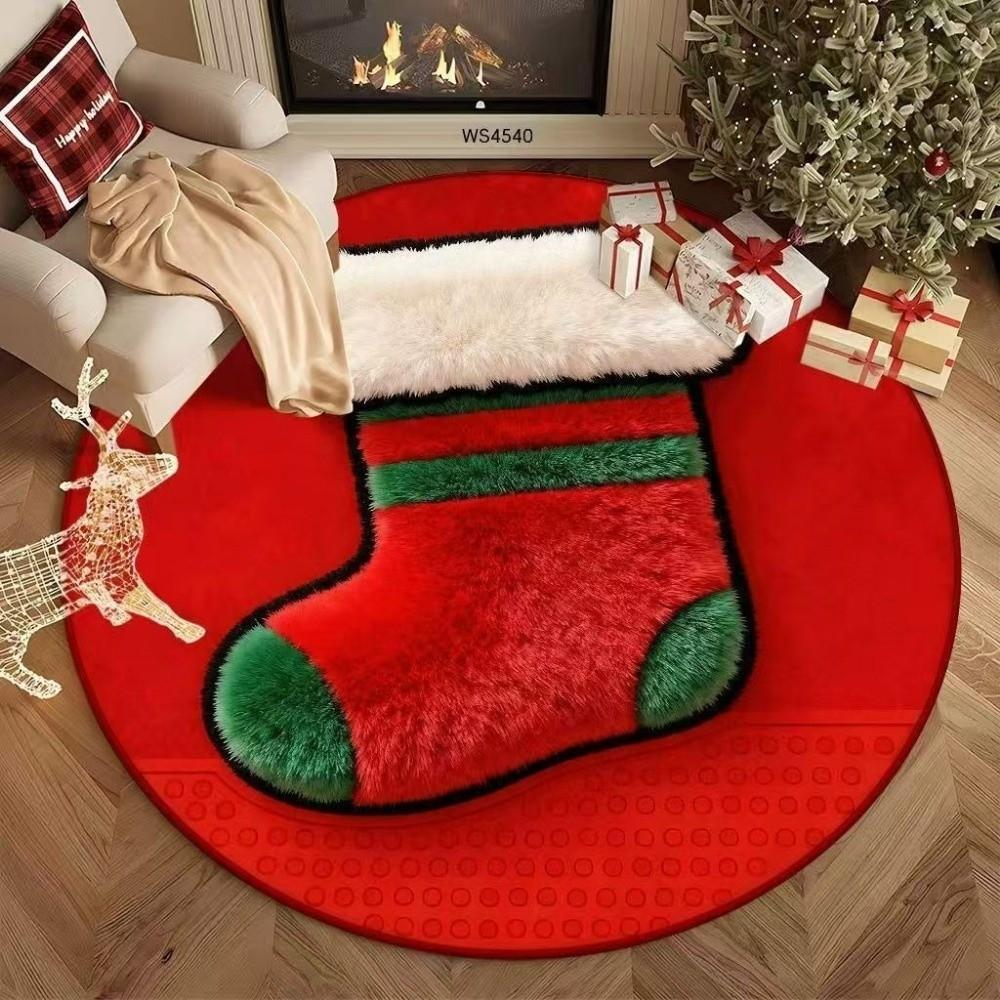 Tree Bell 3D Illusion Rug Santa Claus Xmas Home Decor New Year Round Carpet Porch