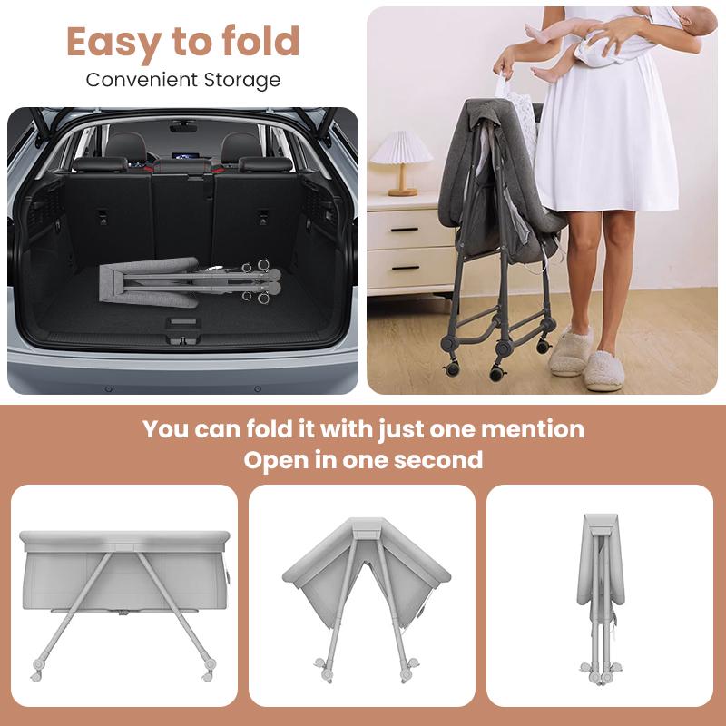 Детская дорожная кроватка-манеж, складная многофункциональная кроватка-качалка, с москитной сеткой, матрасом и бесшумными колесиками