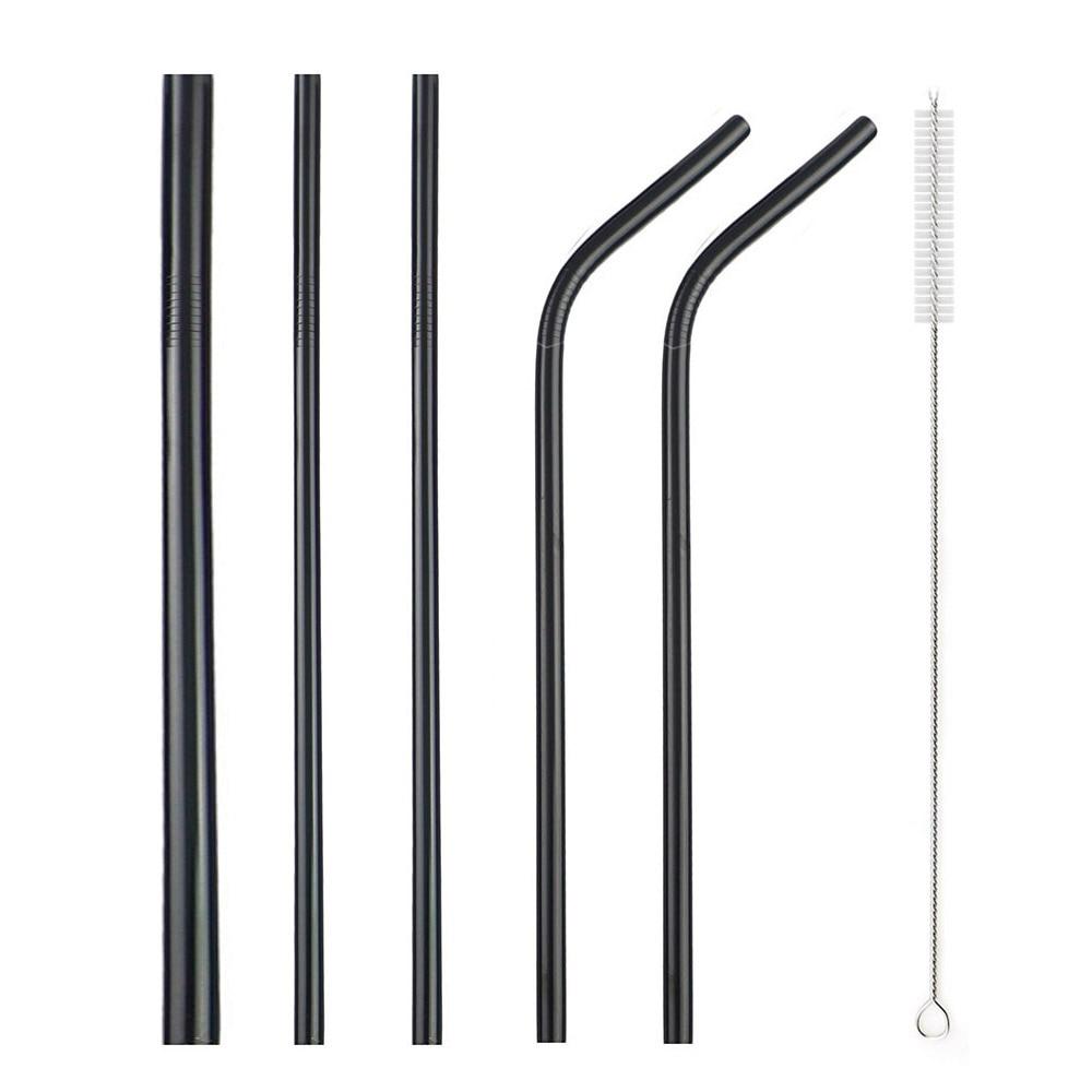 Многоразовые металлические трубочки для питья из нержавеющей стали 304, прочные изогнутые прямые трубочки для напитков с щеткой для чистки