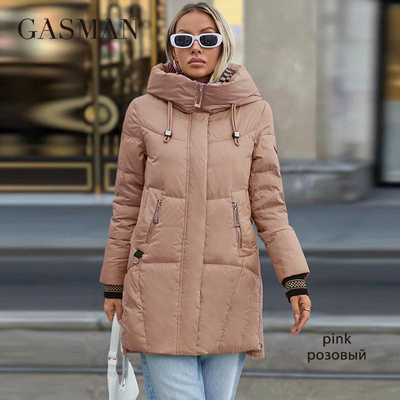 GASMAN 2024 Женская длинная куртка-пуховик с классическим дизайном на молнии, большим карманом, воротником-стойкой, капюшоном, приталенное пальто, женские парки GM-83325