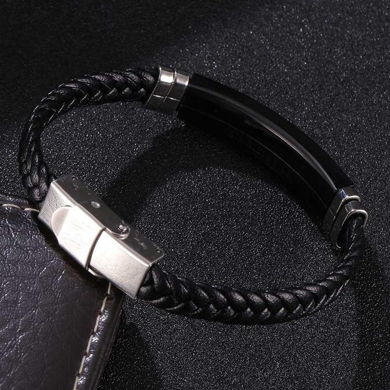 Хип-хоп черный кожаный браслет браслеты из нержавеющей стали браслеты мужские браслеты с подвесками мужские ювелирные изделия модный подарок