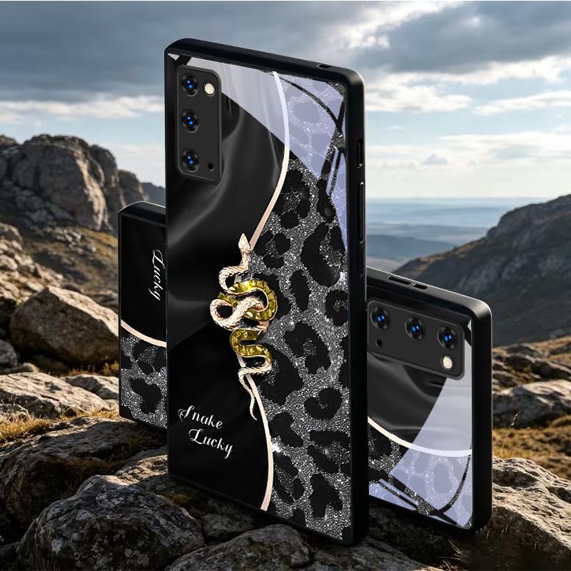 Чехол из черного стекла с принтом леопарда, розы и змеи для Samsung Galaxy S20 S21 S22 S23 Plus S24 FE S25 Ultra S26 Edge S25+ S20