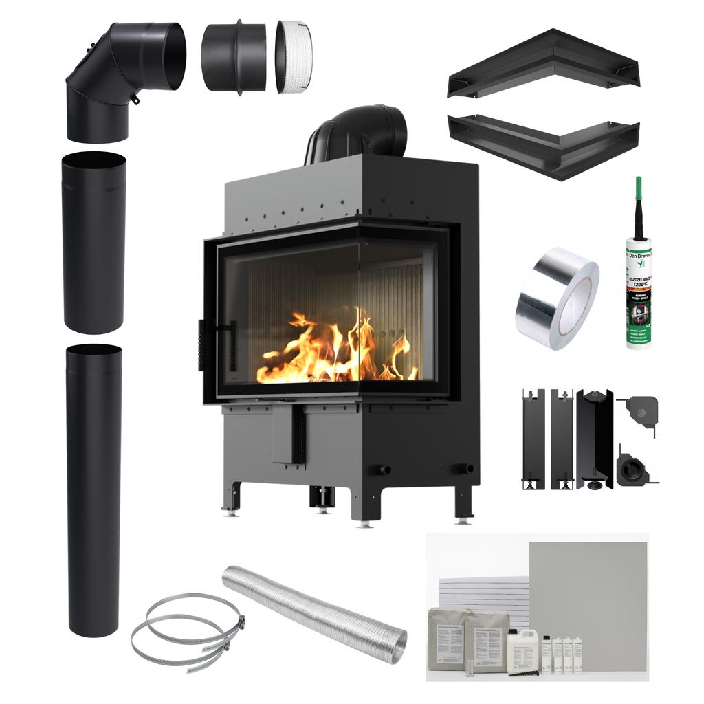 KRATKI LUCY Right Side Fireplace Insert 14 kW Ø200 BLACK Built In Installation Kit