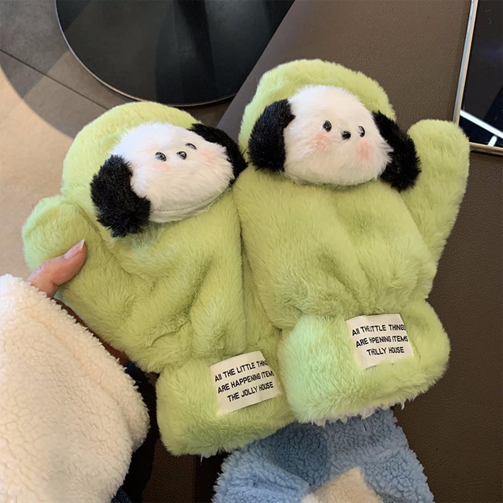 Женские зимние плюшевые перчатки, Удобные пушистые перчатки, Милые собачки, Теплые толстые плюшевые, Полностью закрывающие пальцы, Для езды на пальцах, Перчатки, устойчивые к холоду