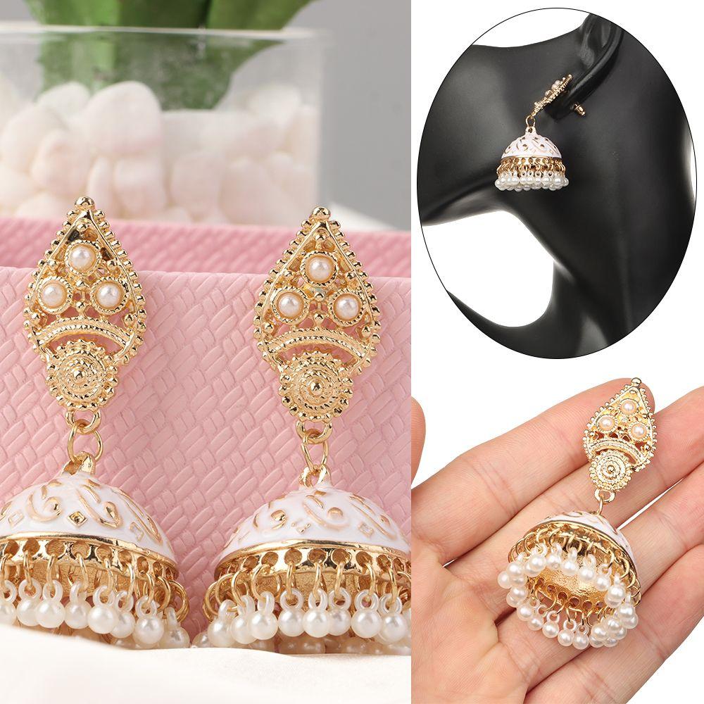 Серьги в дворцовом стиле с кисточкой, цыганские серьги в индийском стиле Jhumka, жемчужные бусины в форме цветка-колокола