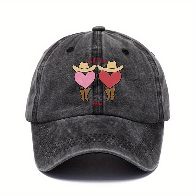 Cowboy Boots Hearts All Your Heart Graphic Baseball Cap Unisex Washed Cotton Casual Outdoor Hat