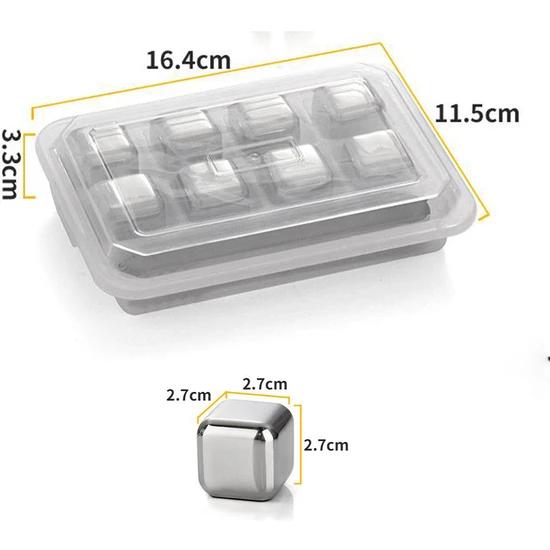 8 Piece Reusable Stainless Steel Ice Stones for Cold Vodka  Whiskey  Beer  Wine