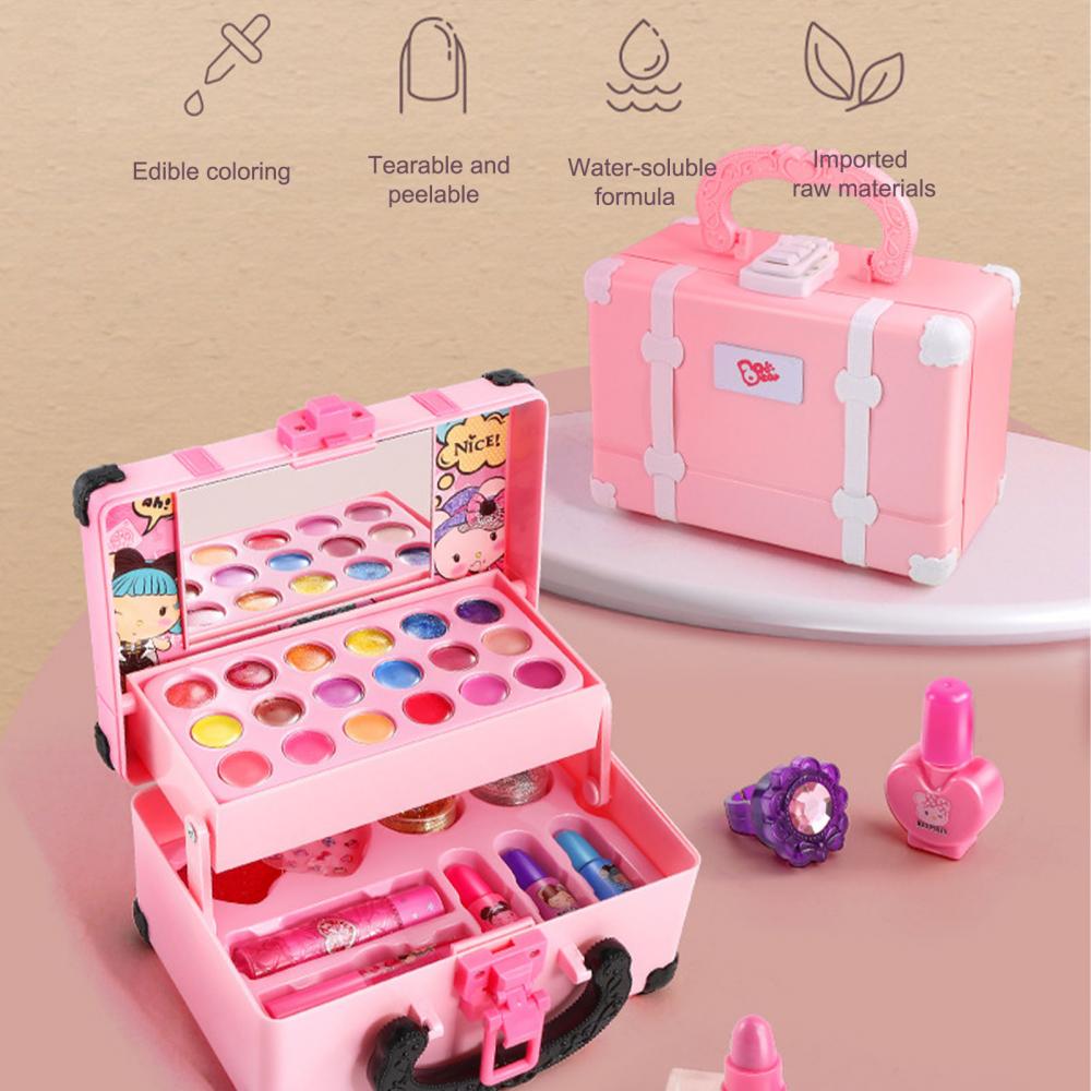 Kids Makeup Toys Kit For Girl Washable Cosmetics Toys Set Pretend Game Princess Eyeshadow Blush Lipstick Makeup Handbag Set