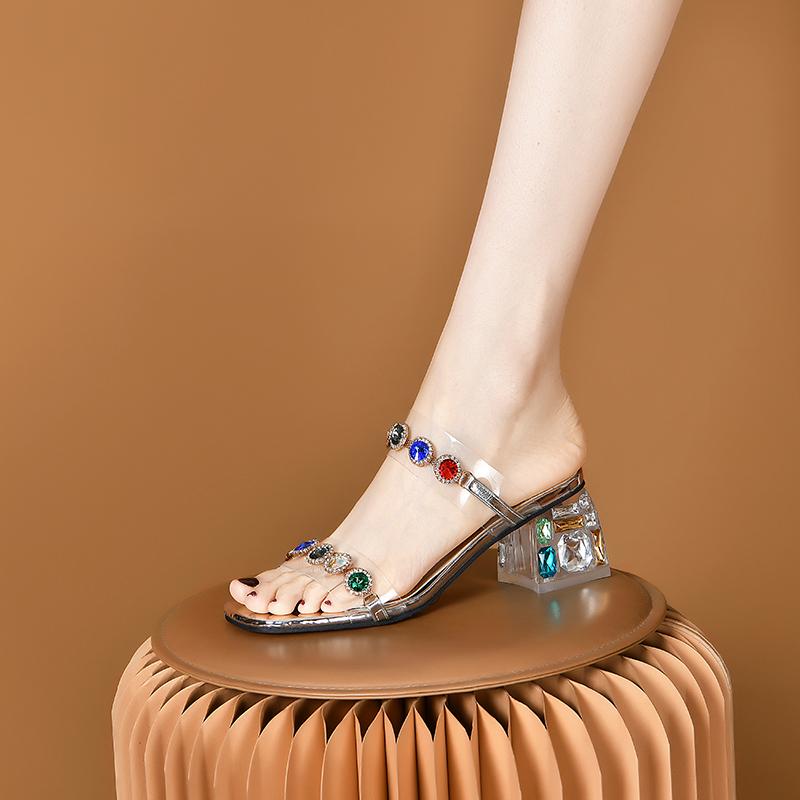 Мода модные летние женские сандалии обувь пляжные женские прозрачные сандалии удобные высокие каблуки женские прозрачные средний каблук новые большие размеры