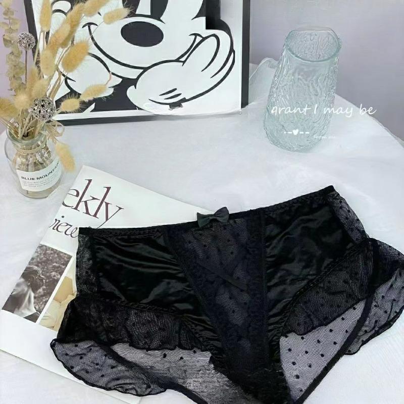 Lingerie Large Lace Underwear Women's Fairy Bow Sexy Lace Briefs Ultra-thin Transparent High Waisted Large Plate Triangle Panties