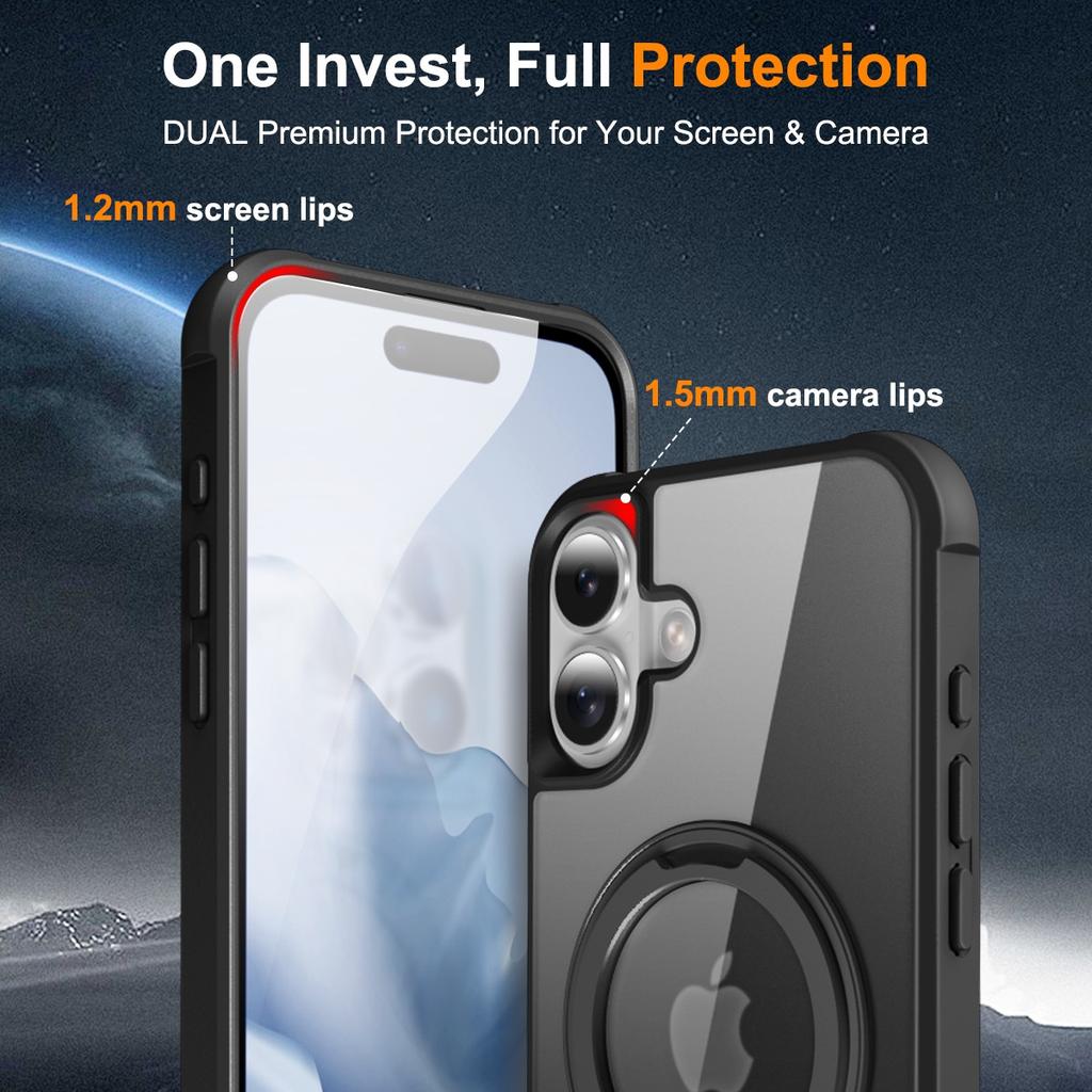 For iPhone 16 Plus Case Compatible with MagSafe Rotatable Ring Kickstand TPU+PC Phone Cover