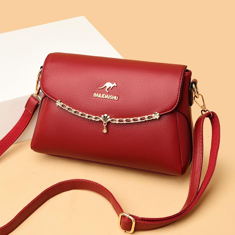 Women's Bag Fashion Soft Leather Middle-aged Mother Shoulder Bag Large Capacity Small Square Bag Women's Satchel