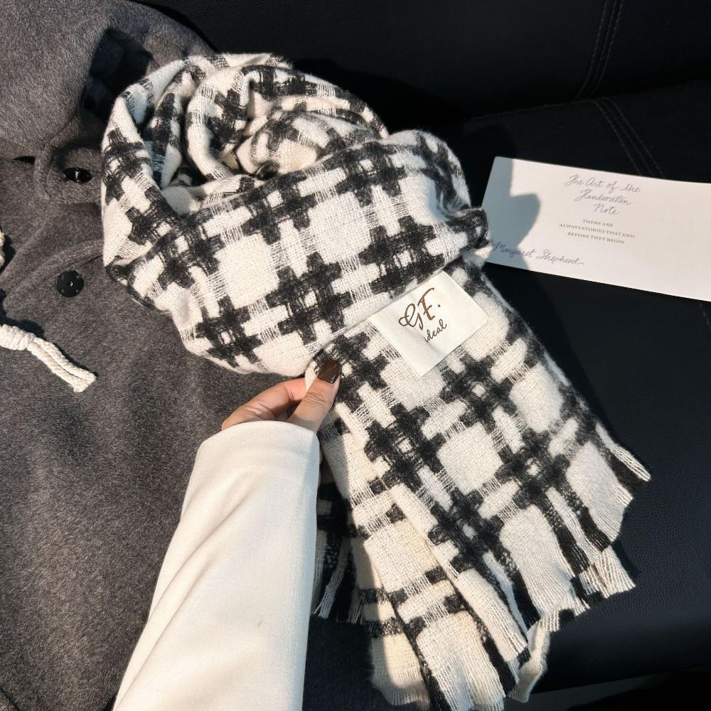 Warm Winter Plaid Scarf Rose Pink Pashmina New Long Tassel Scarves  Women