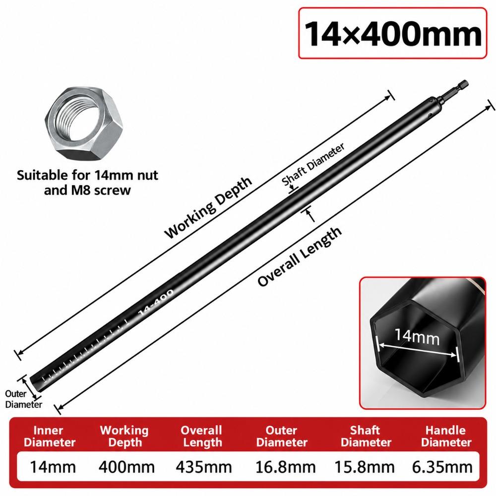Stainless Steel Hollow Socket Nut Driver Hollow Structure Hex Socket Tool Threaded Rod Adjustment