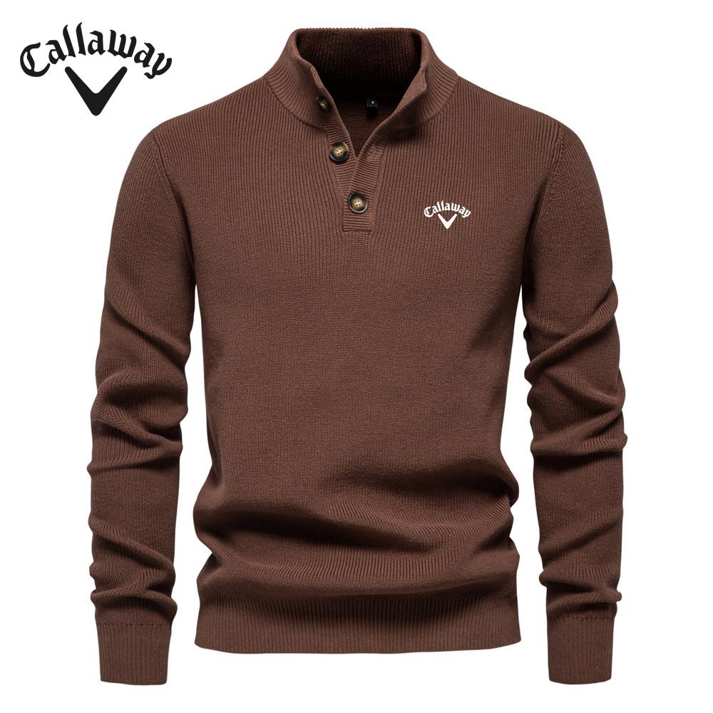 Callaway 2025 Осень и зима Новый вышитый свитер с воротником-стойкой, мужской высококачественный деловой свитер, однотонный повседневный вязаный свитер