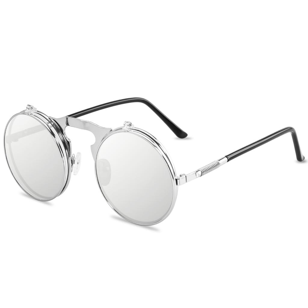 Винтажные солнцезащитные очки в стиле стимпанк с откидной крышкой, ретро-круглые солнцезащитные очки в металлической оправе для мужчин и женщин, круглые неполяризованные очки
