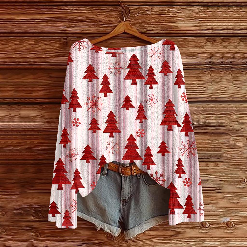 Women's Fashionable Oversized Knitwear Long-Sleeved Christmas Print Top