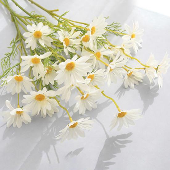 Искусственные цветы Букет хризантем 2 или 5 стеблей 21 дюйм Реалистичный шелк пластик Симуляция Дизайн Устойчивый к УФ Выцветанию Поддельные цветы Дом