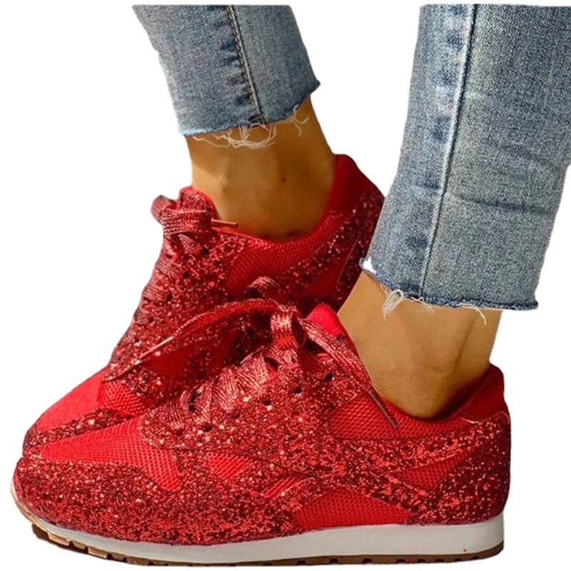 Одиночные туфли wish2025 весна и лето новые повседневные туфли с пайетками дышащие кроссовки на платформе со шнуровкой и стразами для женщин